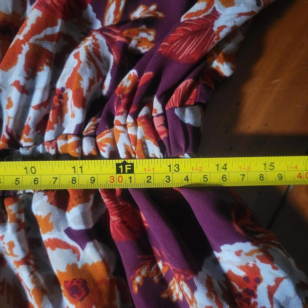 Eyeshadow Brand Boho Floral Print Romper Flared Sleeves Orange Burgundy - Size M - Picture 7 of 9